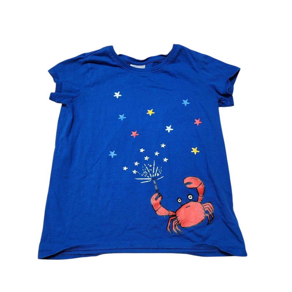 Hanna Andersson Graphic T-Shirt Kids Size 12 Blue Crab Sparkler Stars‎ Cotton